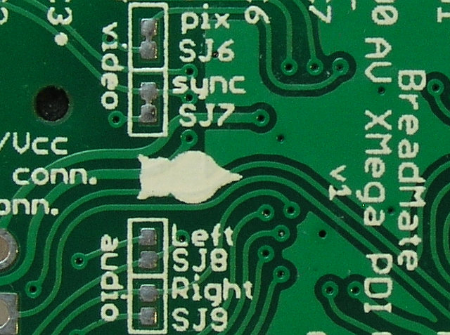 Closeup of the AV Solder Jumpers