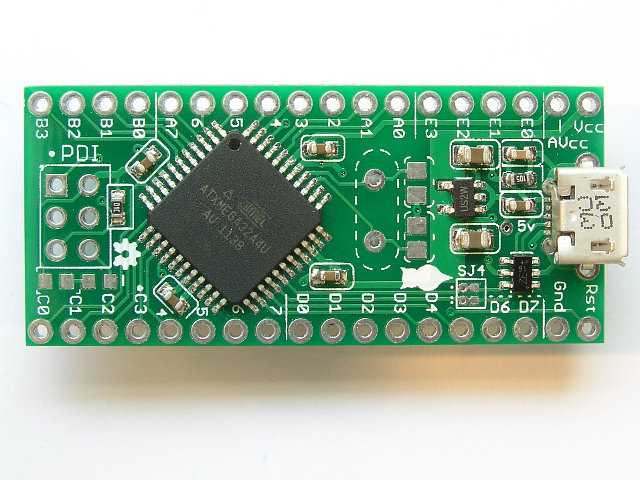 The topside of the USB XMega PDI board (v1b)