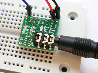 A TellyMate Tiny in use on a Breadboard