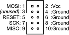 AVR ISP header, 10 pin, plan view pinout 