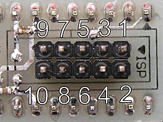 annoatated 10 pin header pinout, plan view