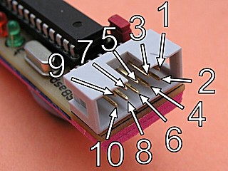 annotated 10 pin right-angled boxed header pinout