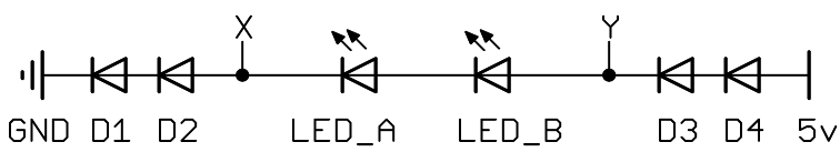 Two LEDs in series with four diodes